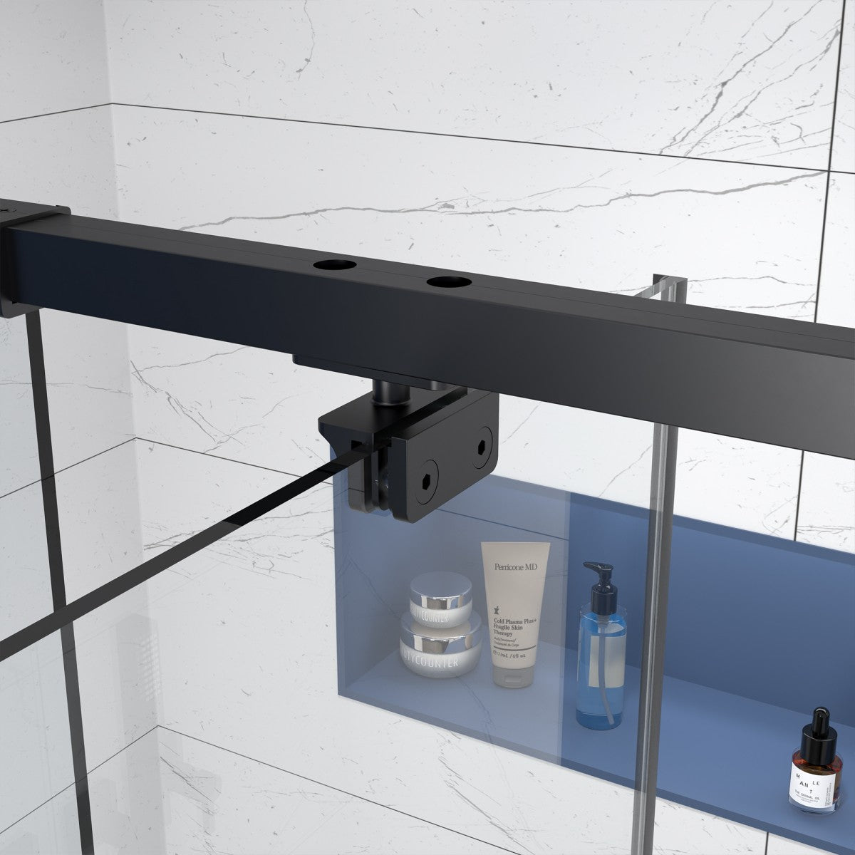 Flexi 44-48"x71" Frameless Shower Door in Matte Black,Water Repellent Glass with Seal Strip Parts and Handle,6mm Glass Shower Door - ExBriteUSA