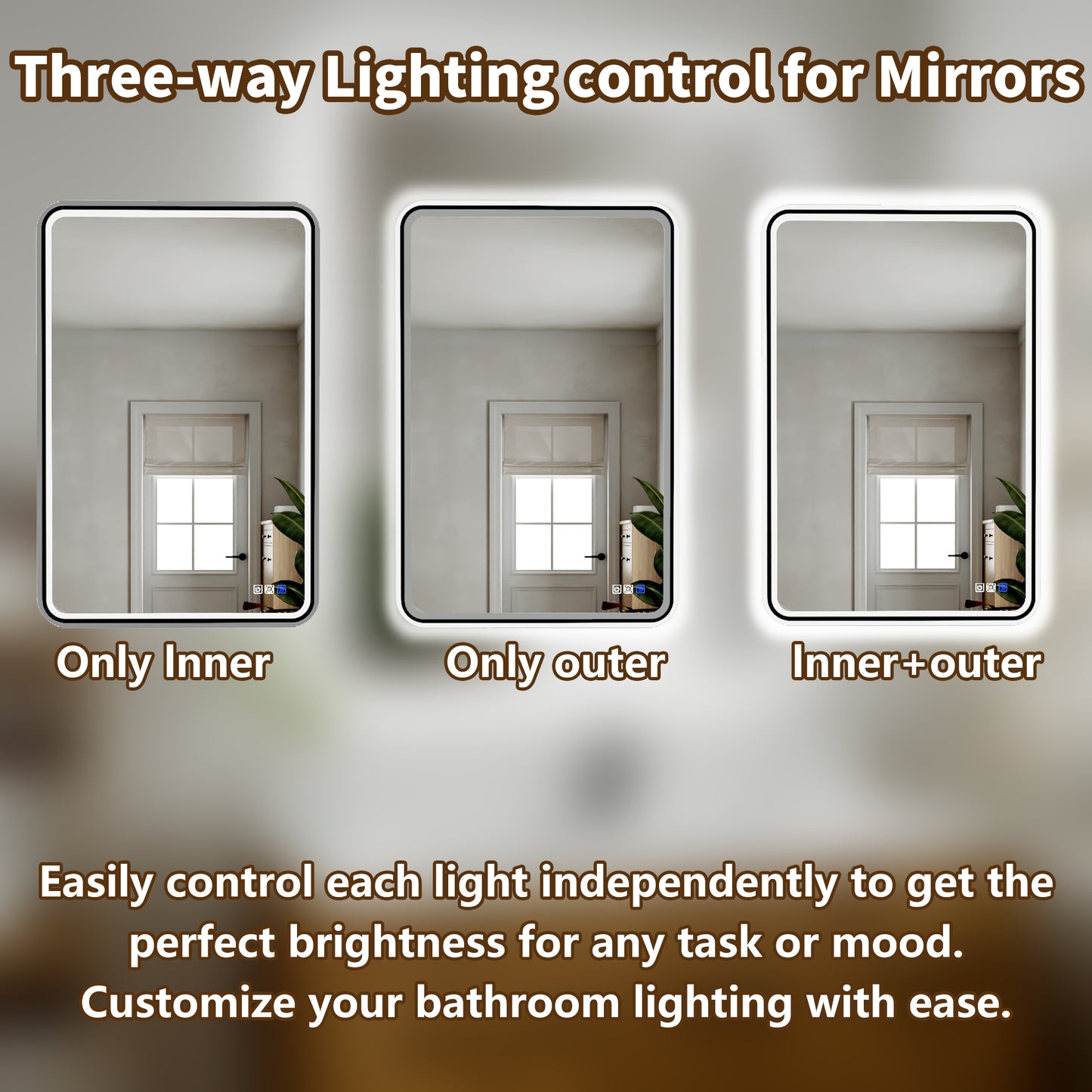 Lumina 24" W x 36" H LED Lighted Bathroom Mirror,High Illuminate, Inner & Outer Lighting,Anti-Fog, Dimmable,Black Frame with Rounded Corners