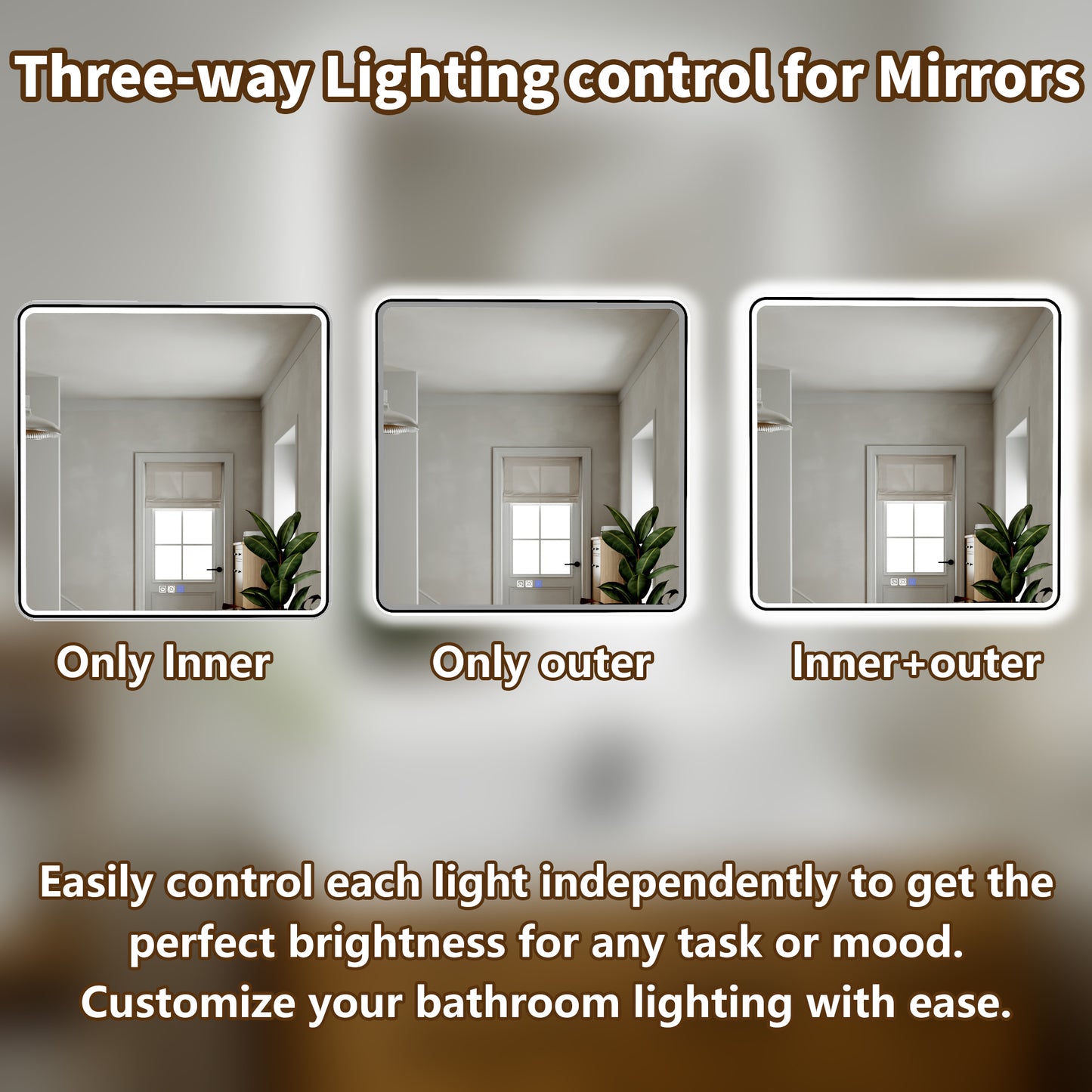 Lumina 36" W x 36" H LED Lighted Bathroom Mirror,High Illuminate, Inner & Outer Lighting,Anti-Fog, Dimmable,Black Frame with Rounded Corners