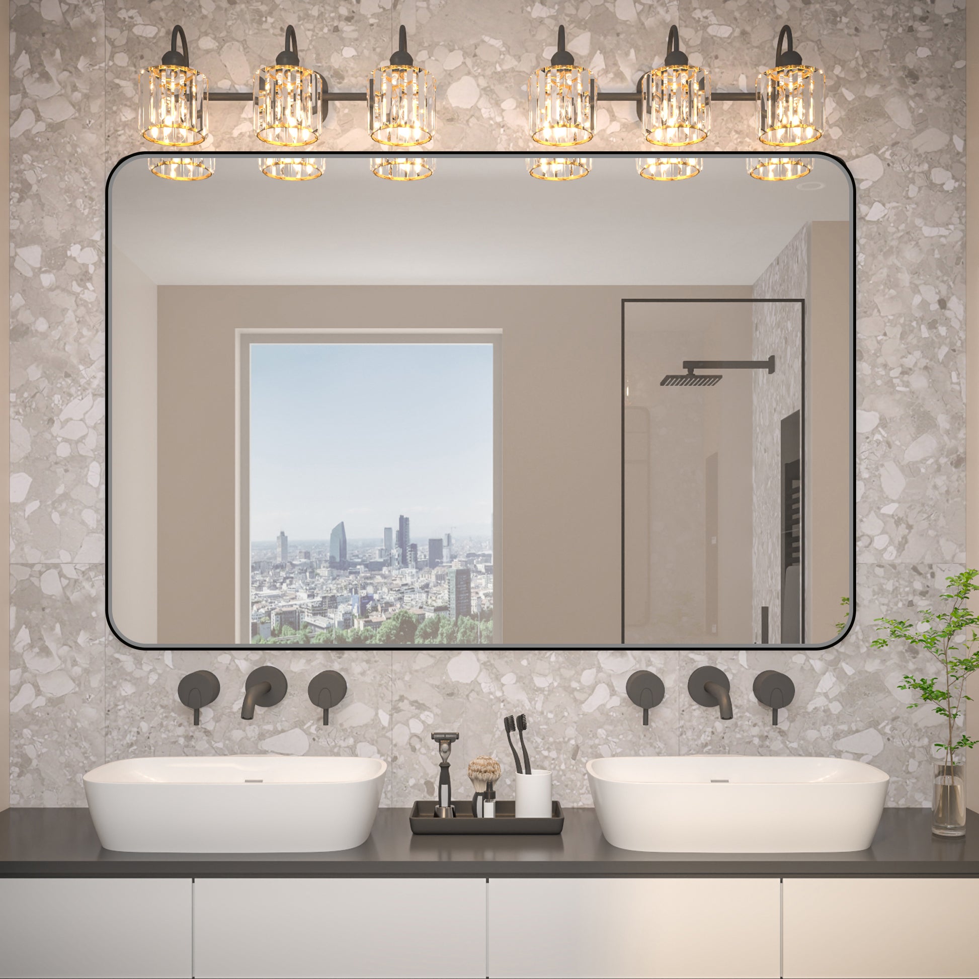 Noir 60" x 40" Vanity Mirror – Modern, Elegant, Rectangular Wall Mirror with Tempered Glass, Shatterproof, Rust-Resistant, Matte Black Frame for Bathroom, Living Room & Hallway - ExBriteUSA