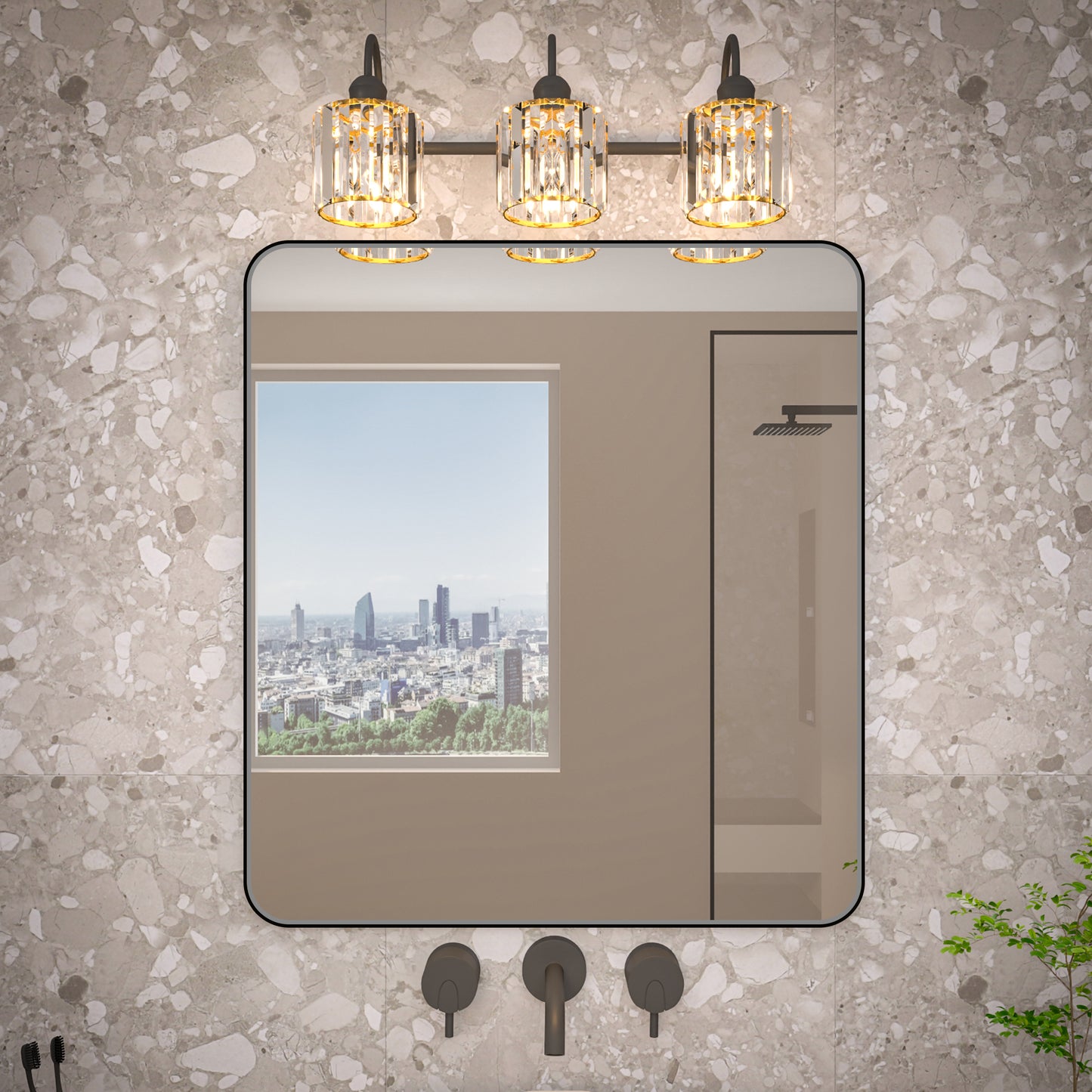 Noir 32" x 36" Vanity Mirror – Modern, Elegant, Rectangular Wall Mirror with Tempered Glass, Shatterproof, Rust-Resistant, Matte Black Frame for Bathroom, Living Room & Hallway - ExBriteUSA