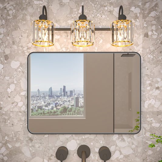 Noir 20" x 28" Vanity Mirror – Modern, Elegant, Rectangular Wall Mirror with Tempered Glass, Shatterproof, Rust-Resistant, Matte Black Frame for Bathroom, Living Room & Hallway - ExBriteUSA