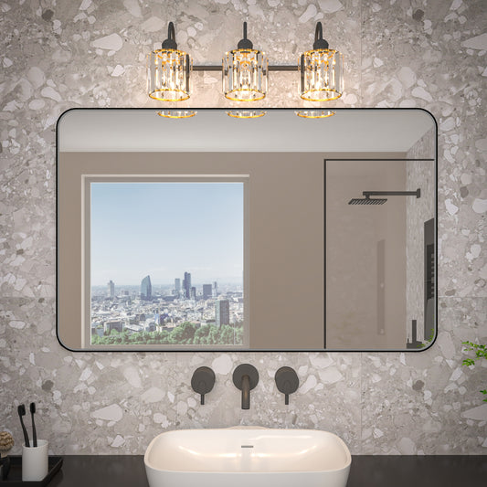 Noir 48" x 30" Vanity Mirror – Modern, Elegant, Rectangular Wall Mirror with Tempered Glass, Shatterproof, Rust-Resistant, Matte Black Frame for Bathroom, Living Room & Hallway - ExBriteUSA