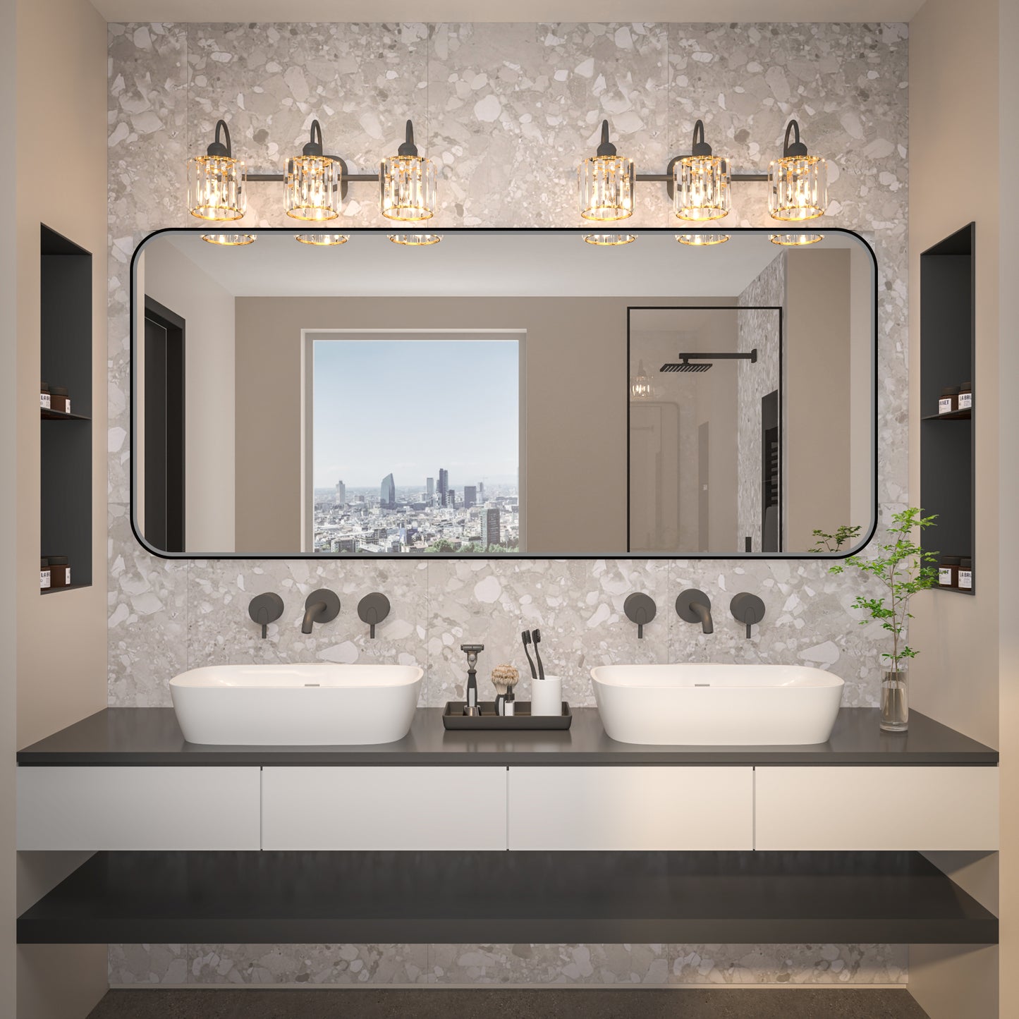 Noir 72" x 32" Vanity Mirror – Modern, Elegant, Rectangular Wall Mirror with Tempered Glass, Shatterproof, Rust-Resistant, Matte Black Frame for Bathroom, Living Room & Hallway