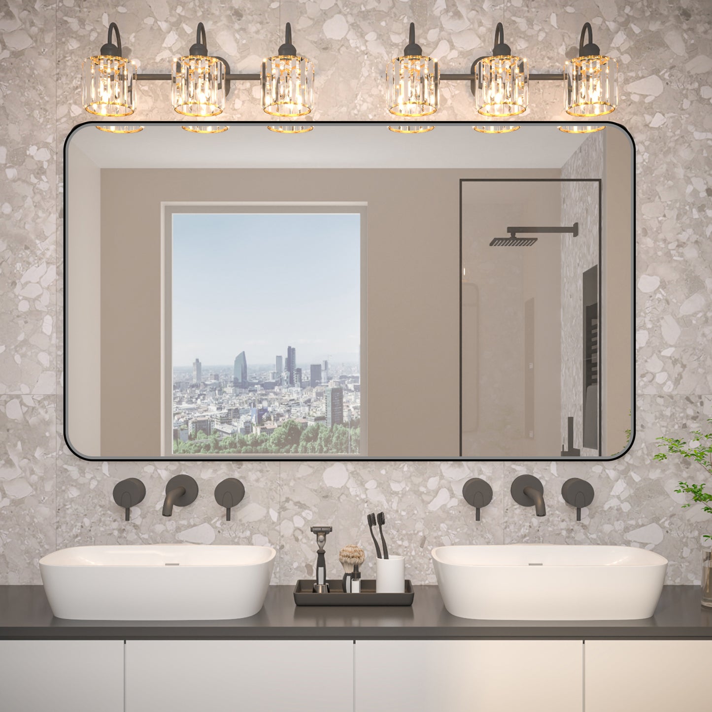 Noir 60" x 36" Vanity Mirror – Modern, Elegant, Rectangular Wall Mirror with Tempered Glass, Shatterproof, Rust-Resistant, Matte Black Frame for Bathroom, Living Room & Hallway - ExBriteUSA