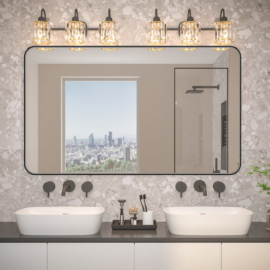 Noir 60" x 36" Vanity Mirror – Modern, Elegant, Rectangular Wall Mirror with Tempered Glass, Shatterproof, Rust-Resistant, Matte Black Frame for Bathroom, Living Room & Hallway - ExBriteUSA