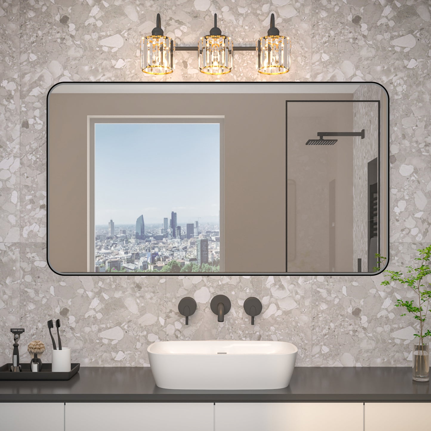 Noir 55" x 30" Vanity Mirror – Modern, Elegant, Rectangular Wall Mirror with Tempered Glass, Shatterproof, Rust-Resistant, Matte Black Frame for Bathroom, Living Room & Hallway - ExBriteUSA