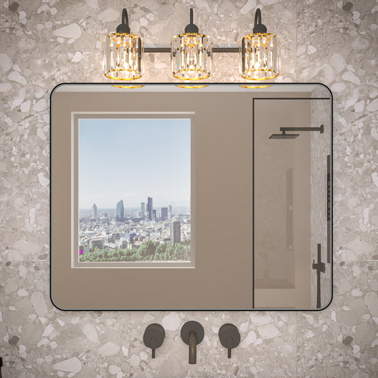 Noir 40" x 32" Vanity Mirror – Modern, Elegant, Rectangular Wall Mirror with Tempered Glass, Shatterproof, Rust-Resistant, Matte Black Frame for Bathroom, Living Room & Hallway - ExBriteUSA