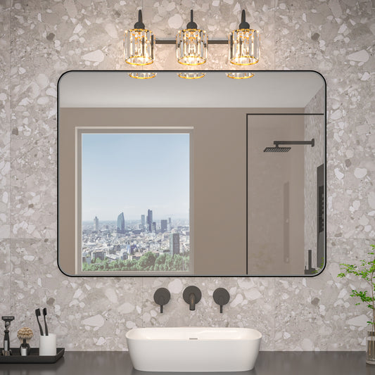 Noir 48" x 36" Vanity Mirror – Modern, Elegant, Rectangular Wall Mirror with Tempered Glass, Shatterproof, Rust-Resistant, Matte Black Frame for Bathroom, Living Room & Hallway - ExBriteUSA
