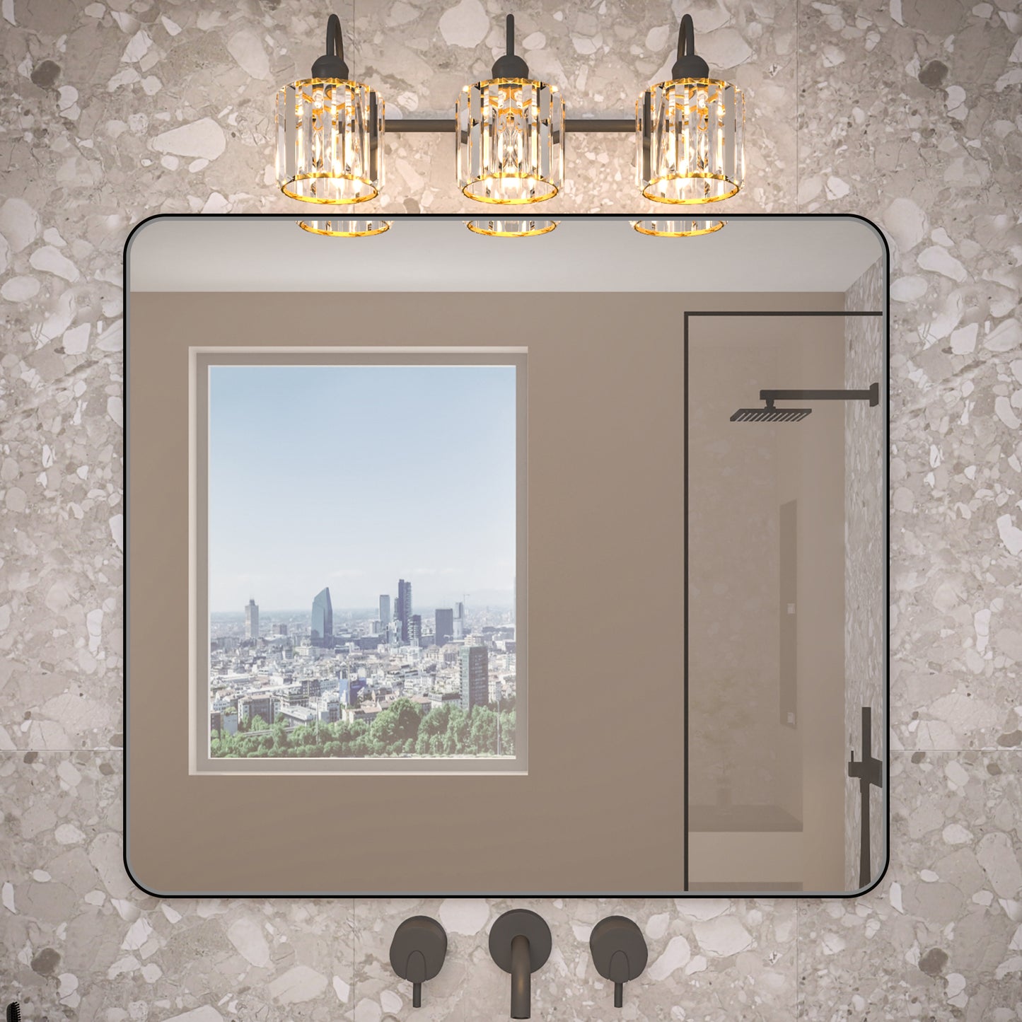 Noir 40" x 36" Vanity Mirror – Modern, Elegant, Rectangular Wall Mirror with Tempered Glass, Shatterproof, Rust-Resistant, Matte Black Frame for Bathroom, Living Room & Hallway - ExBriteUSA