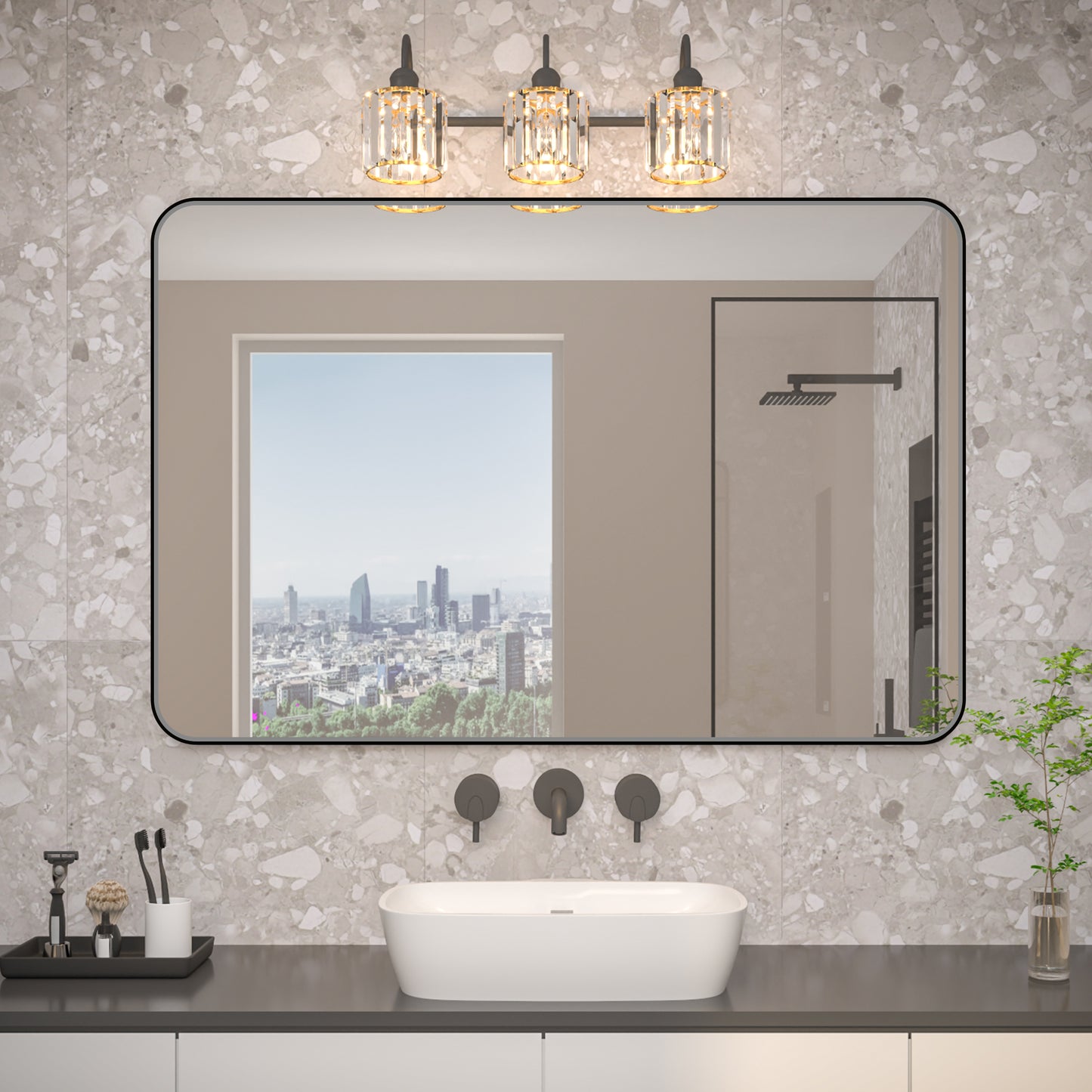 Noir 55" x 36" Vanity Mirror – Modern, Elegant, Rectangular Wall Mirror with Tempered Glass, Shatterproof, Rust-Resistant, Matte Black Frame for Bathroom, Living Room & Hallway