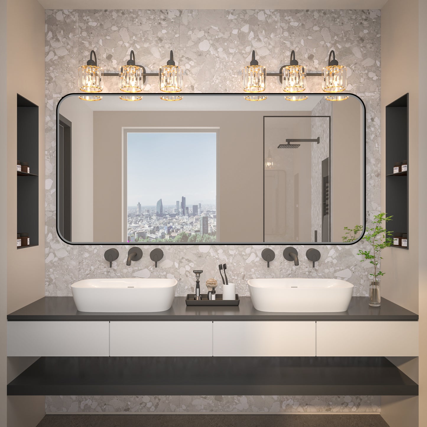 Noir 60" x 30" Vanity Mirror – Modern, Elegant, Rectangular Wall Mirror with Tempered Glass, Shatterproof, Rust-Resistant, Matte Black Frame for Bathroom, Living Room & Hallway - ExBriteUSA