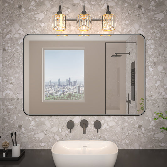 Noir 48" x 32" Vanity Mirror – Modern, Elegant, Rectangular Wall Mirror with Tempered Glass, Shatterproof, Rust-Resistant, Matte Black Frame for Bathroom, Living Room & Hallway - ExBriteUSA
