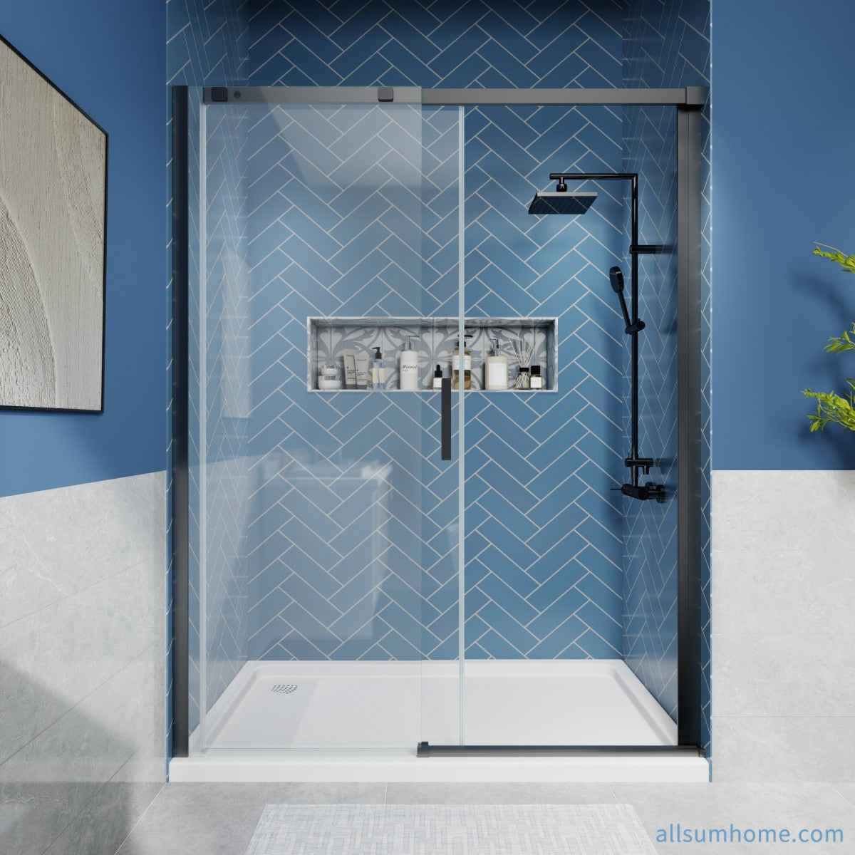 Lock Adjustable 56-60"W x 74"H Sliding Glass Shower Door with 8mm Clear Tempered Glass,Stainless Steel Hardware Black,Rectangle Shower Door (Copy) (Copy) (Copy)