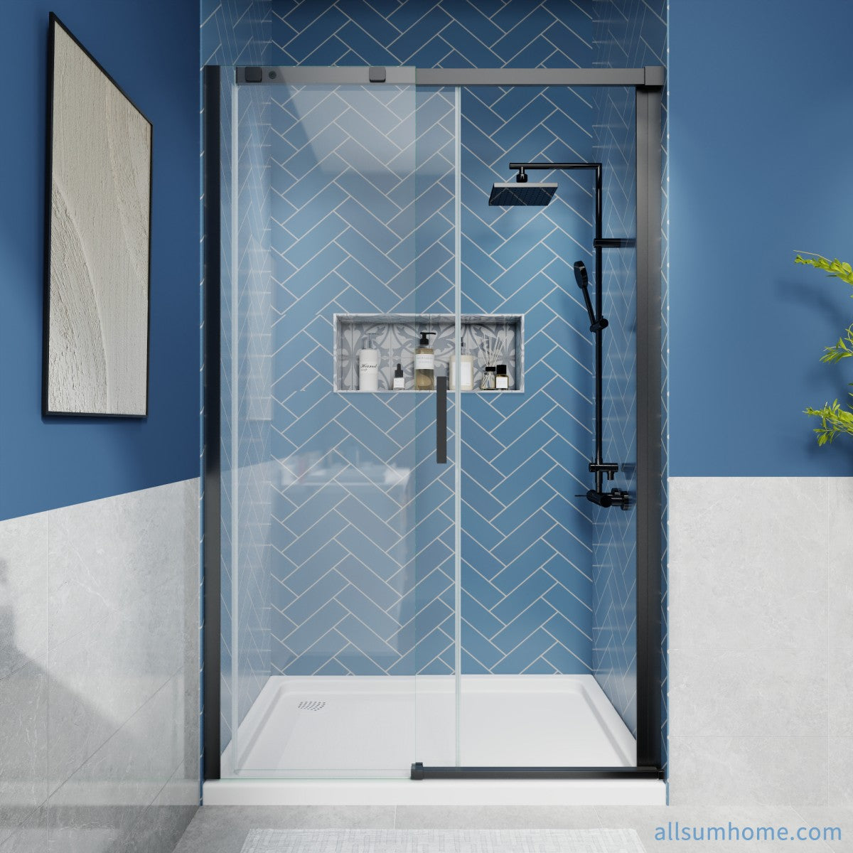 Lock Adjustable 44-48"W x 74"H Sliding Glass Shower Door with 8mm Clear Tempered Glass,Stainless Steel Hardware Mattel Black,Rectangle Shower Door