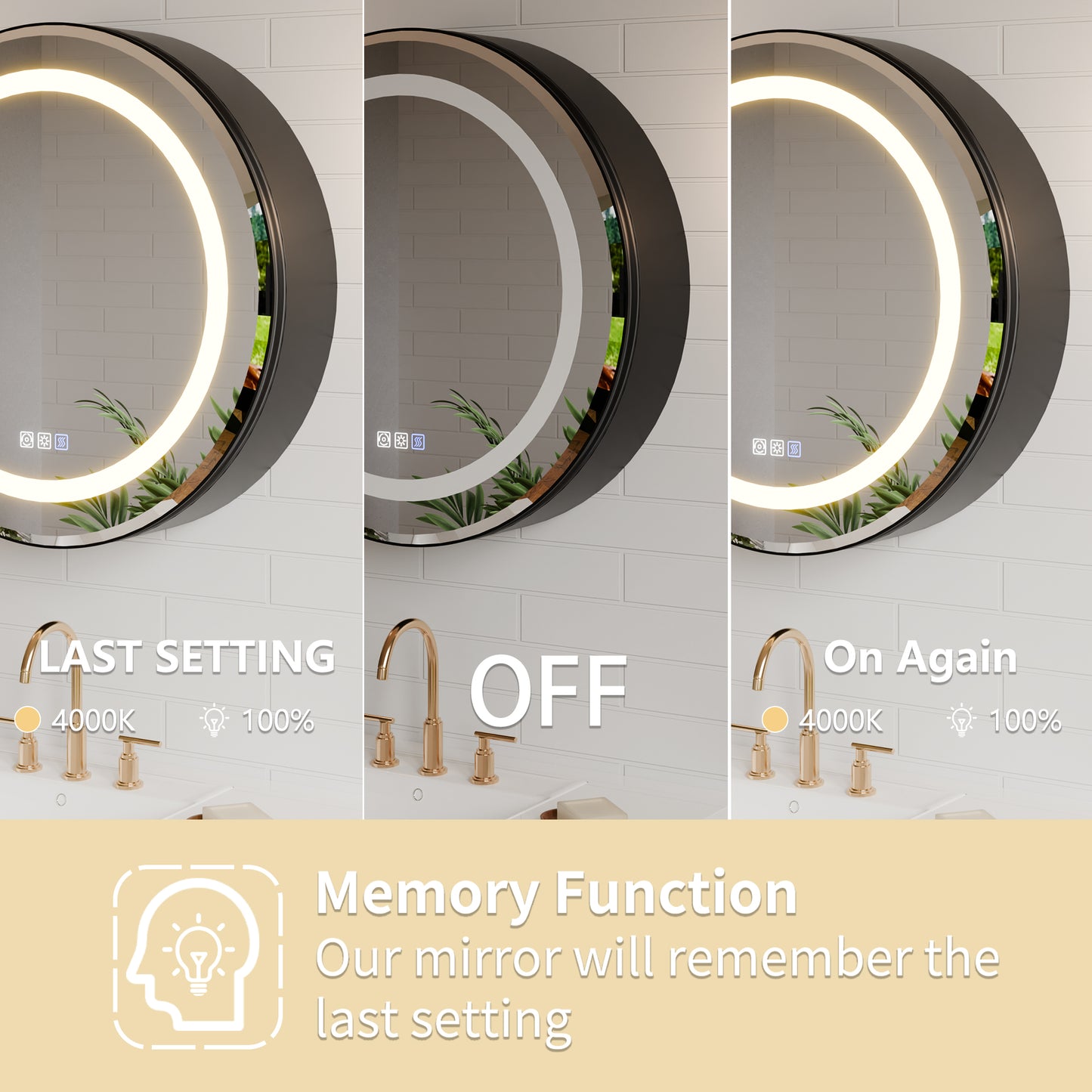 Hola 24" Round LED Medicine Cabinet – Black Frame, Anti-Fog, Dimmable Lighting, Surface Mount - ExBriteUSA