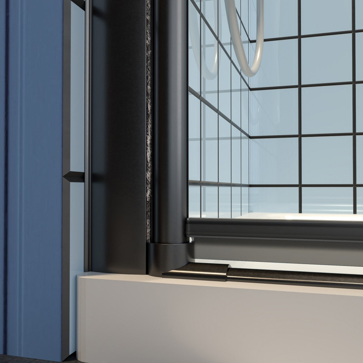 Classy 32-34" W x 72" H Pivot Shower Door Semi-Frameless Hinged in Matte Black Install Glass Shower Door