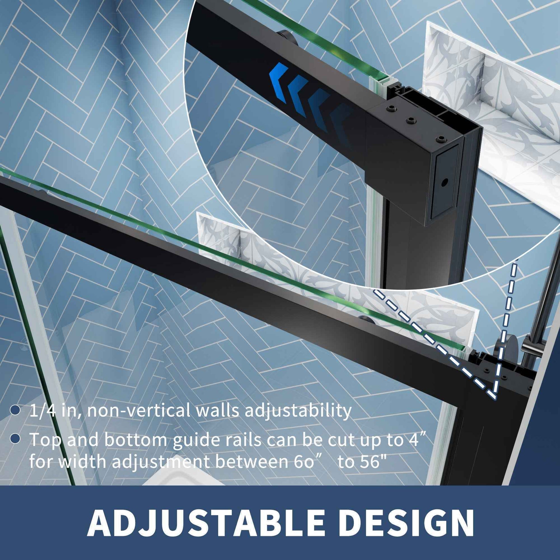 Lock Adjustable 56-60"W x 74"H Sliding Glass Shower Door with 8mm Clear Tempered Glass,Stainless Steel Hardware Black,Rectangle Shower Door (Copy) (Copy) (Copy)