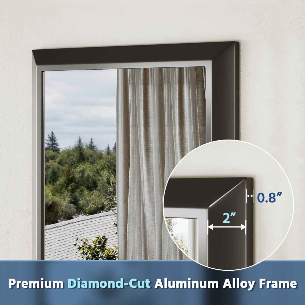 16" x 24" Modern, Elegant Rectangular Wall Mirror with Tempered Glass, Shatterproof, Rust-Resistant Black Frame Aluminum Frame for Bathroom, Living Room & Hallway| Nolhurst