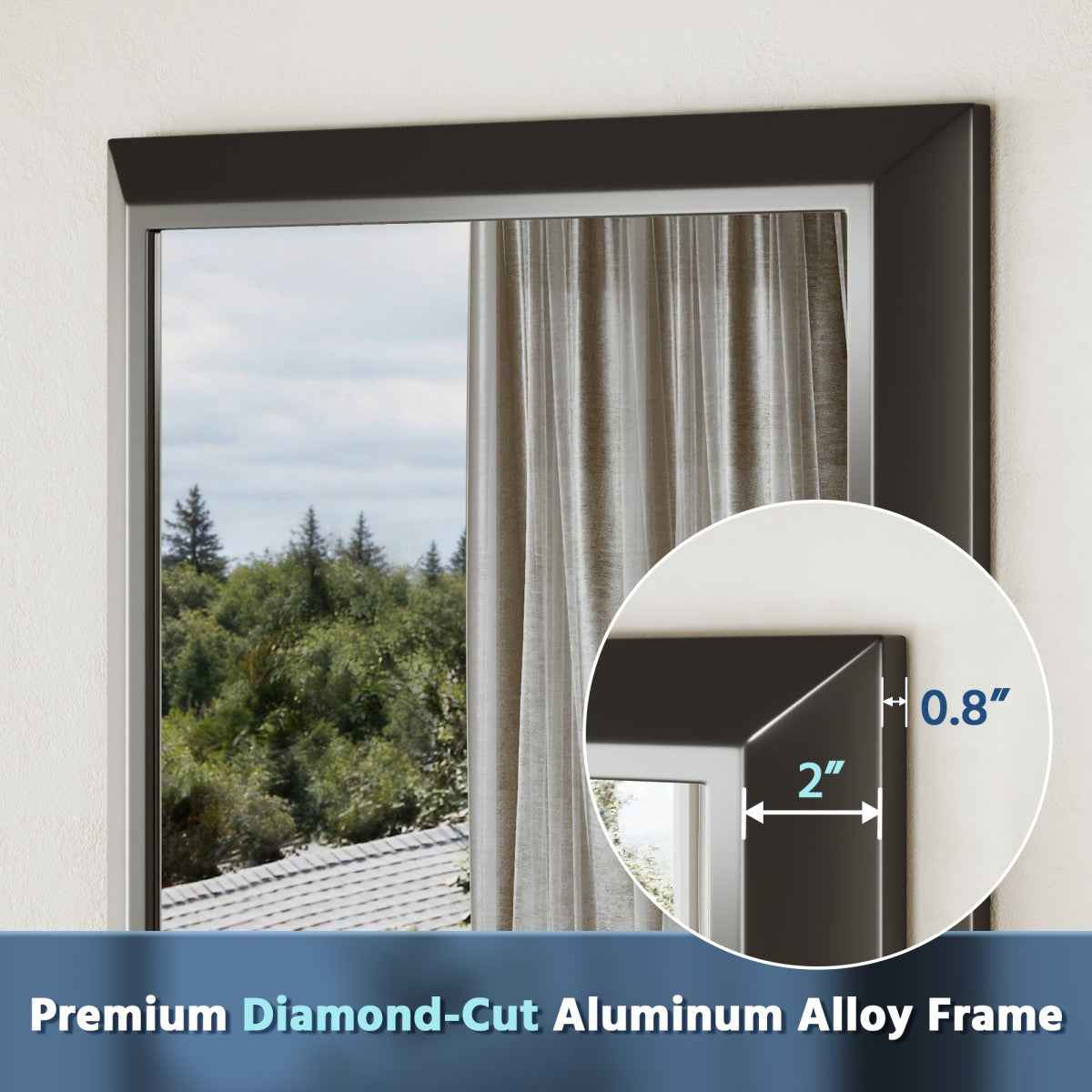 55" x 32" Modern, Elegant Rectangular Wall Mirror with Tempered Glass, Shatterproof, Rust-Resistant Wood Grain Aluminum Frame for Bathroom, Living Room & Hallway| Nolhurst