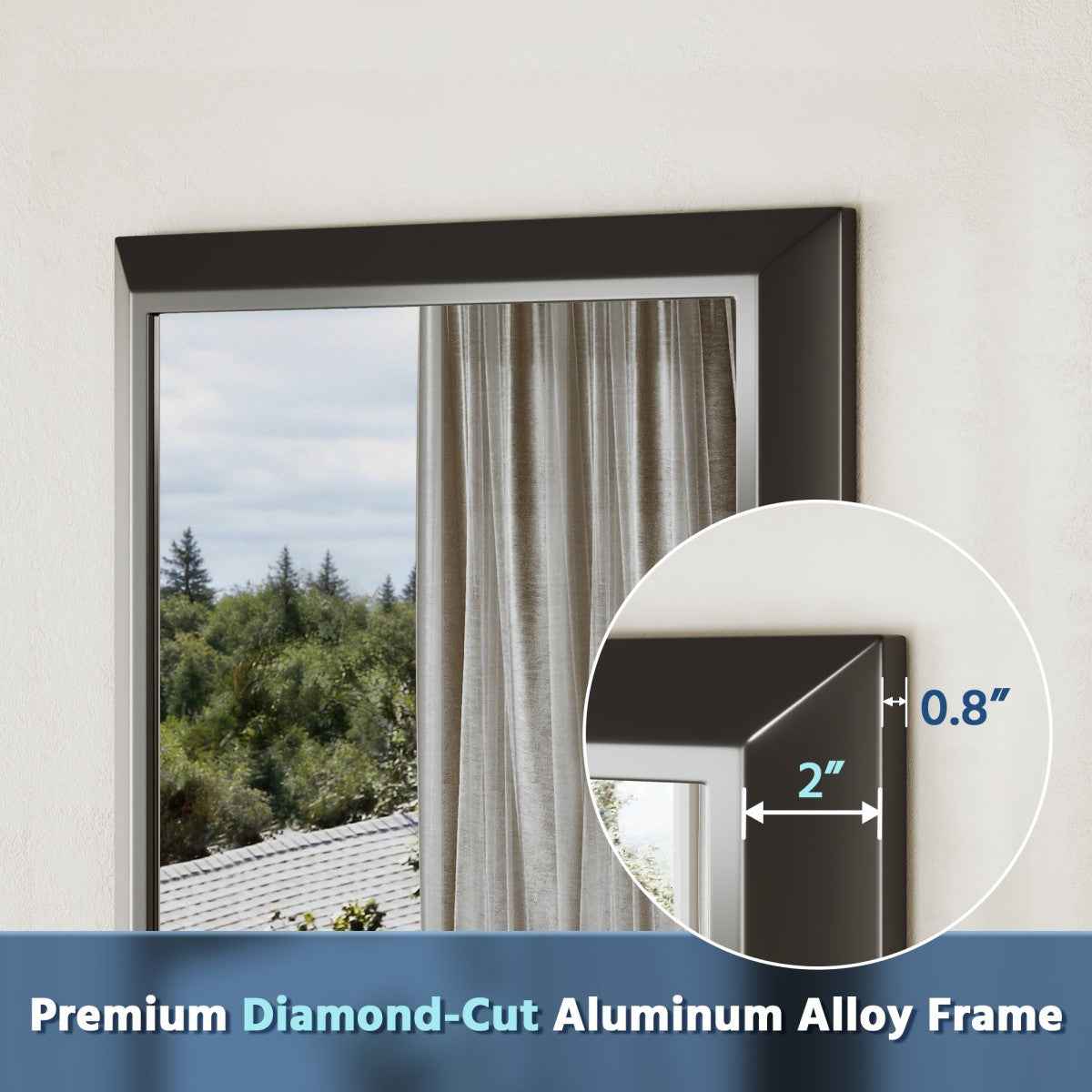 40" x 36" Modern, Elegant Rectangular Wall Mirror with Tempered Glass, Shatterproof, Rust-Resistant Wood Grain Aluminum Frame for Bathroom, Living Room & Hallway| Nolhurst