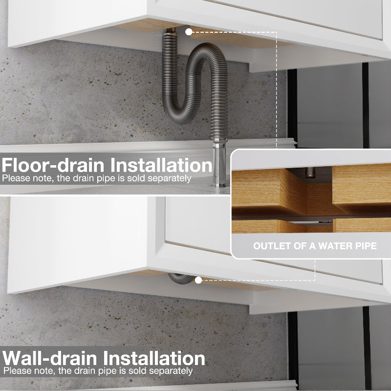Glam 48" Modern Floating White Rubberwood Bathroom Vanity Cabinet with Lights and Stone Slab Countertop, Single Sinks