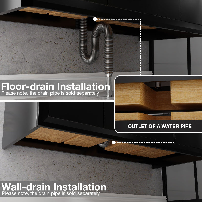 Glam 48" Modern Floating Black Rubberwood Bathroom Vanity Cabinet with Lights and Stone Slab Countertop, Single Sinks