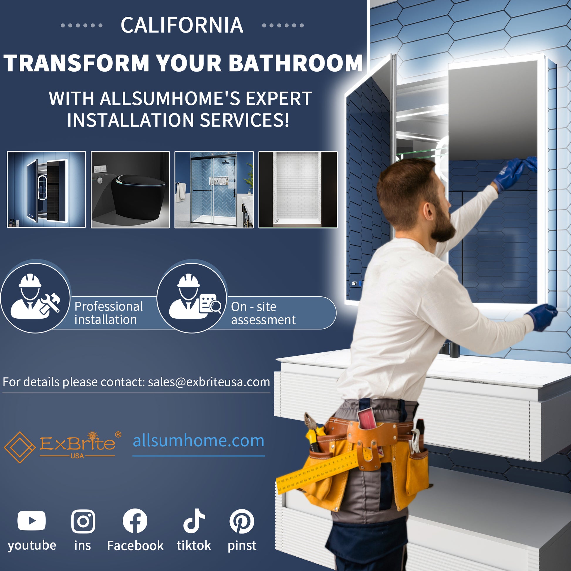 Flexi Showers 50-54" W x 71" H Glass Shower Doos Semi-Frameless,6mm Clear Tempered Glass Panel, Black Finish - ExBriteUSA