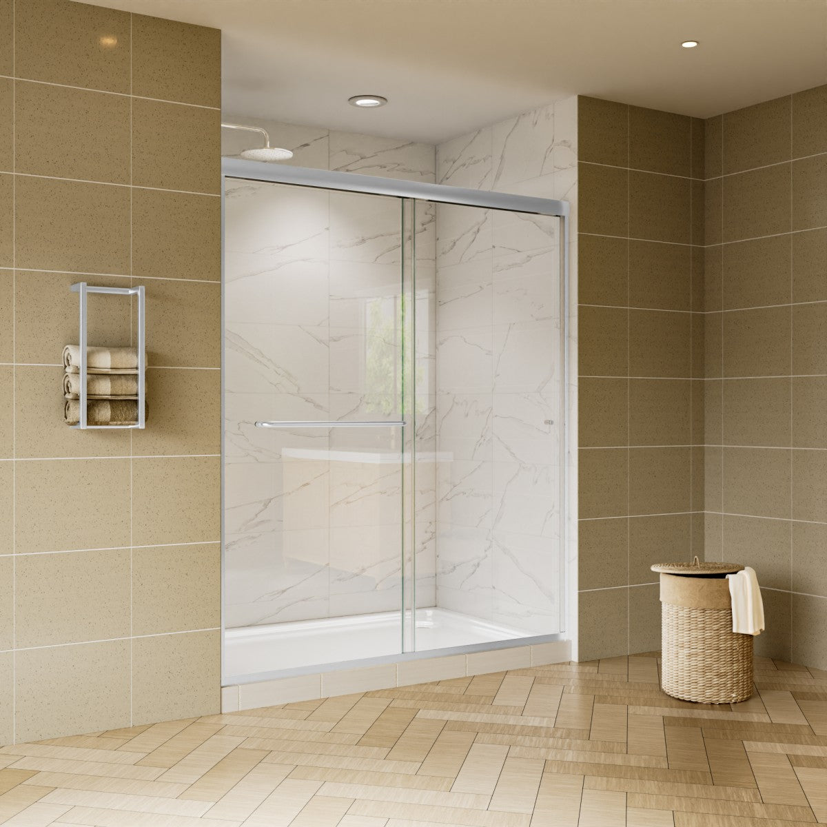 Glide 56-60" Wide x 70" High Sliding Glass Shower Doors Framed in Chrome Finish with Clear Glass