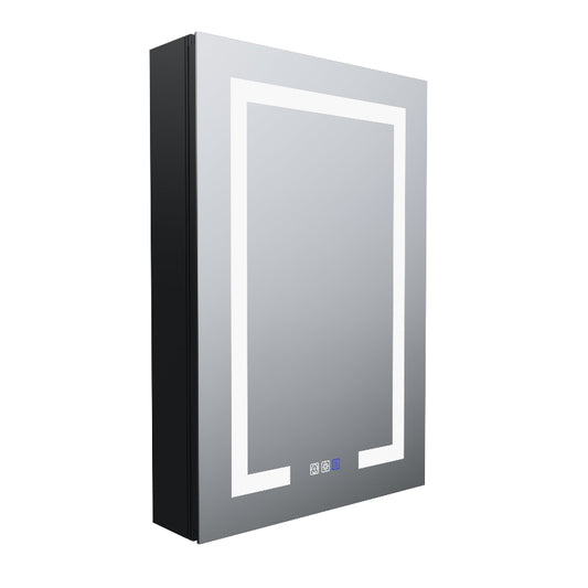 Boost-M1 20" W x 30" H Light Medicine Cabinet Recessed or Surface Mount Aluminum Adjustable Shelves Vanity Mirror Cabinet, Black Frame, Hinge on the Left - ExBriteUSA