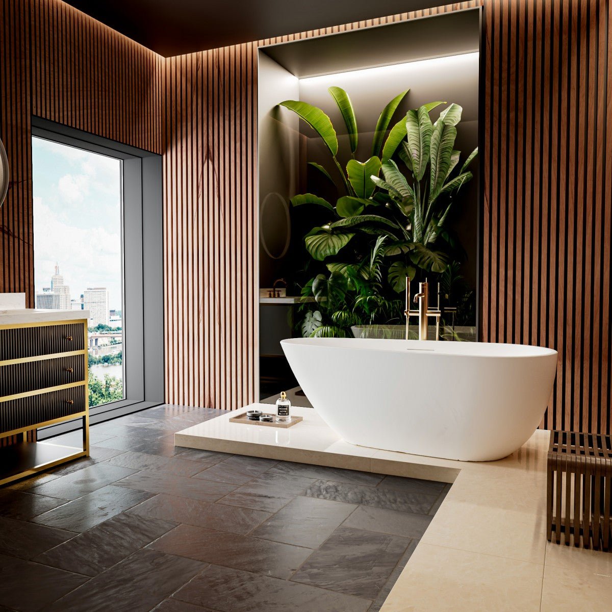 Allsumhome RockE 59 in Bathtub - 59" Oval Cast Rockstone Freestanding Stone Touch, Scratch-proof, cUPC Certified, No Drain