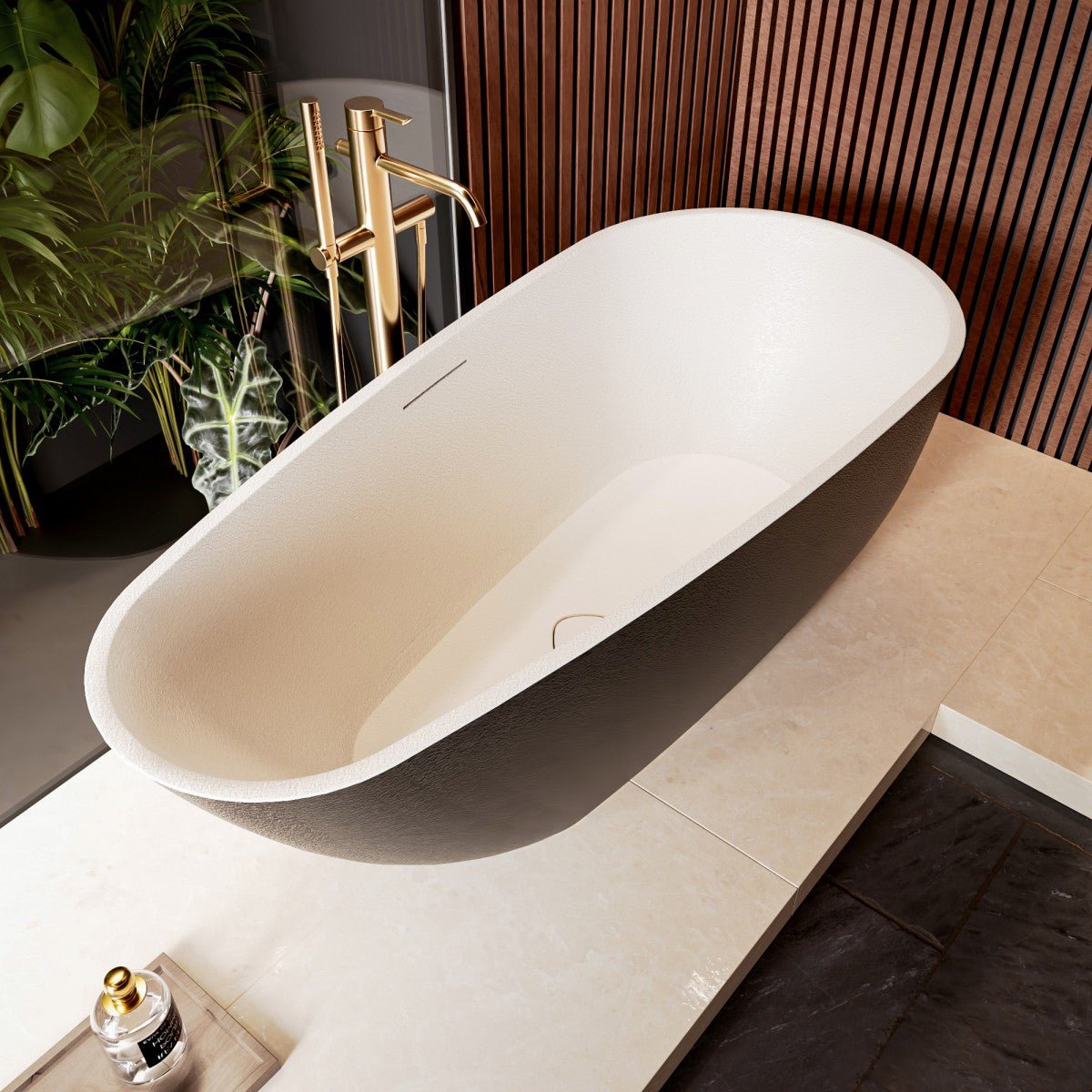Allsumhome RockE 67" Oval Cast Rockstone Deep Freestanding Tub, Scratch-Proof, cUPC Certified, No Drain, Black