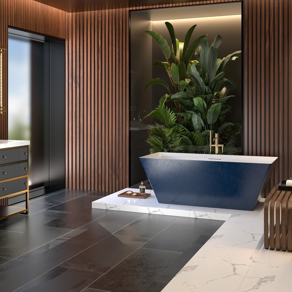 RockR 67" Freeing Soaking Bathtub,Rock Texture New technologies,Classic Rectangle Freestanding tub,Prussian blue,cUPC Certified
