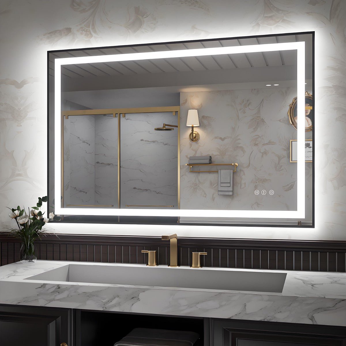 Apex - B 48x32in vanity with lights and mirror for Bathroom Wall,Framed LED Bathroom Mirror,Anti - Fog,Shatter - Proof,ETL Listed