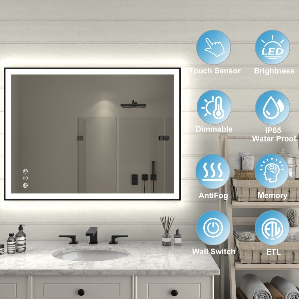 Apex - Noir 40"x30" Framed LED Lighted Bathroom Mirror