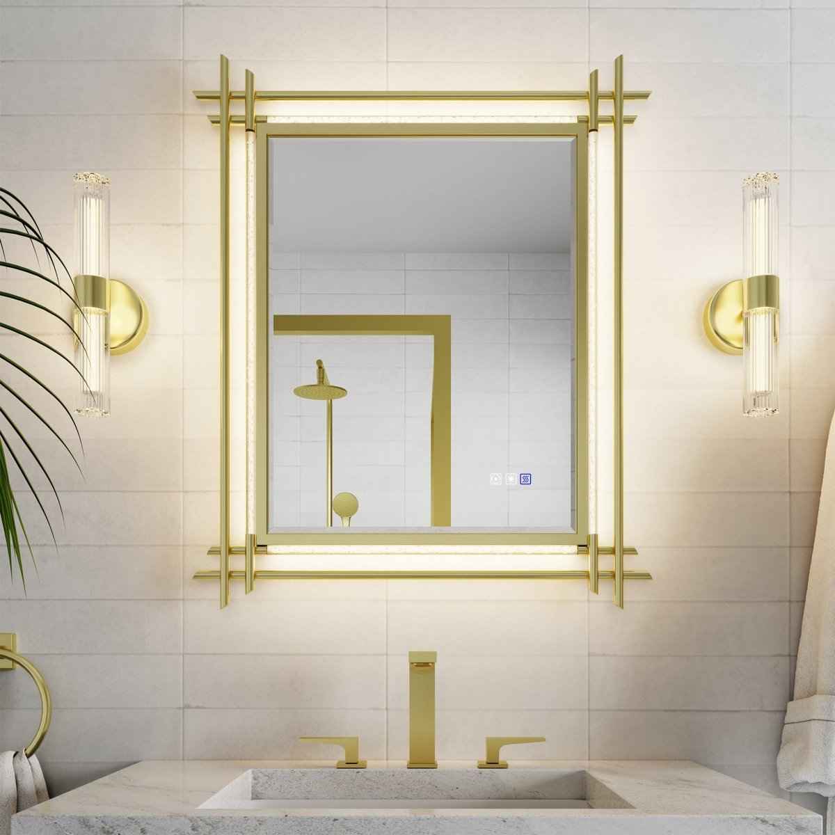 ExBrite Handcrafted Iron Art Bubble Decorative Mirror 30"W X 36"H Hawaiian Style, Golden