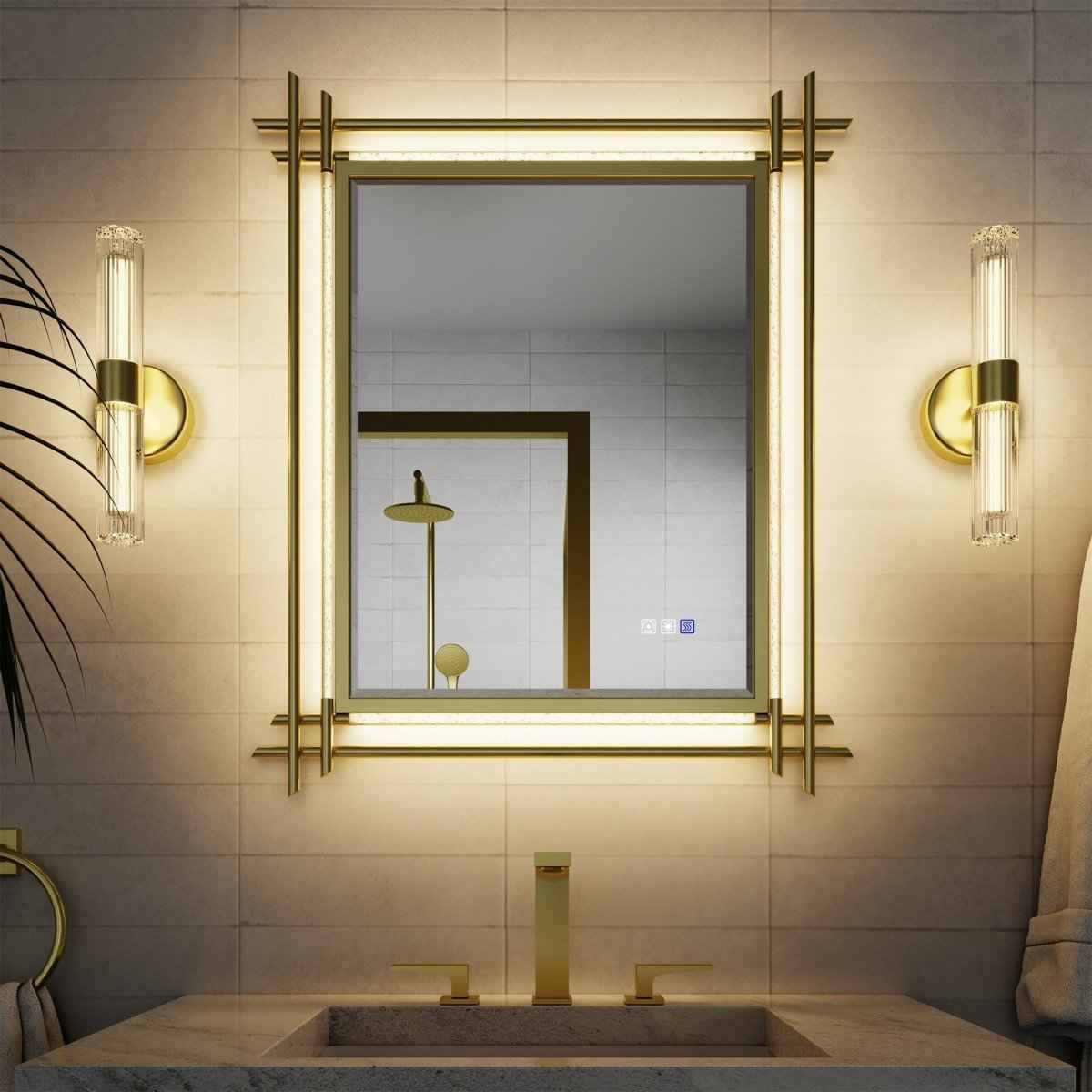 ExBrite Handcrafted Iron Art Bubble Decorative Mirror 30"W X 36"H Hawaiian Style, Golden