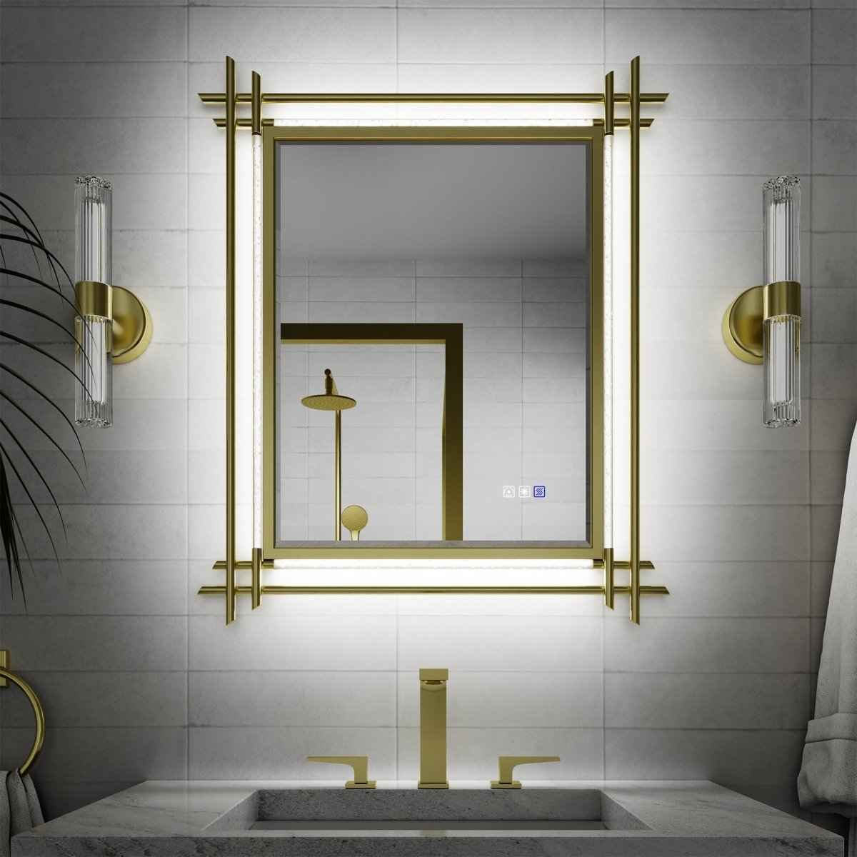 ExBrite Handcrafted Iron Art Bubble Decorative Mirror 30"W X 36"H Hawaiian Style, Golden