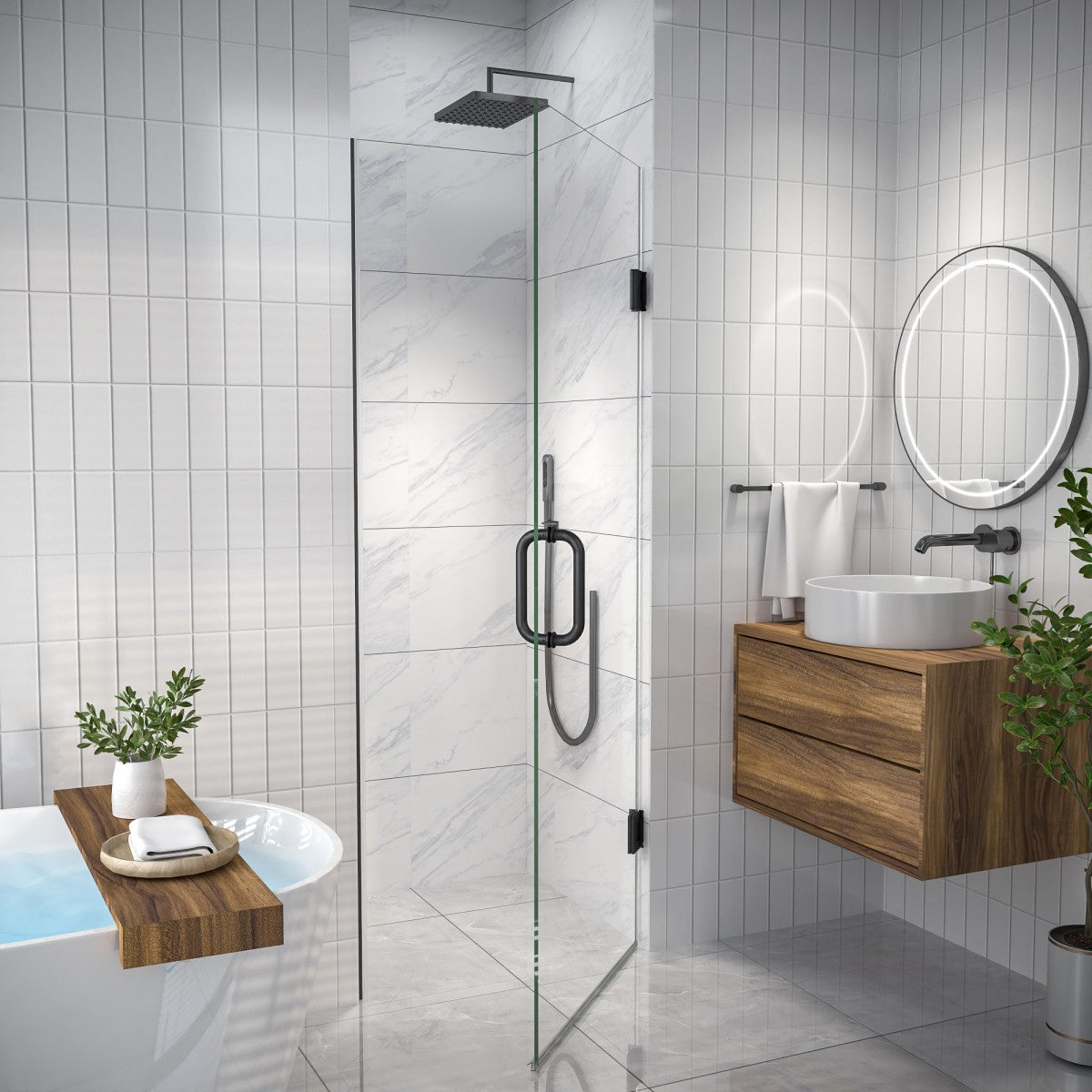 Valor Shower Door 28in.W x 72in.H Semi-Frameless Hinged Shower Door,Shower Room Glass Door with Clear Tempered Shower Glass Panel,Black