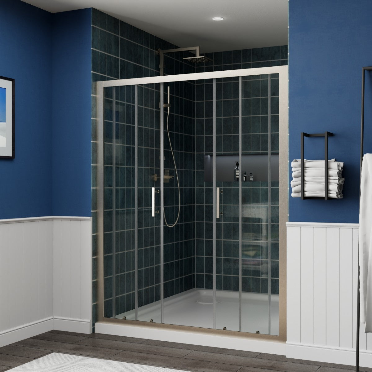 Holden 56-60"W x 70"H Easy Clean Shatter Proof Double Framed Sliding Shower Door with 1/4" (6mm) Clear SGCC Tempered Glass,Brushed Nickel
