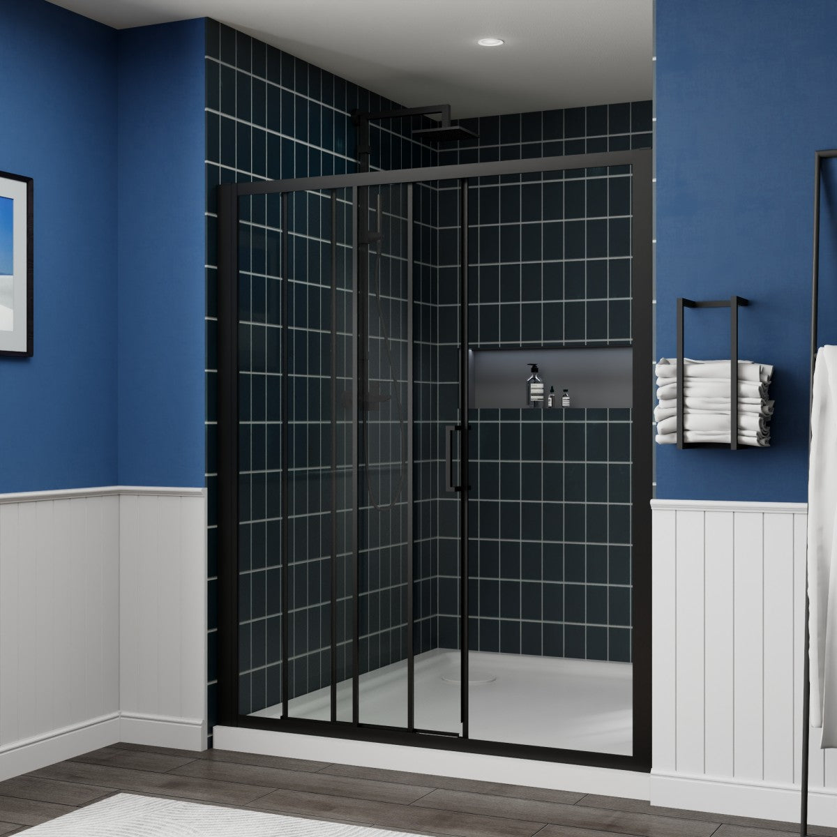 Nexus 56-60W x 70.H Easy Clean Double Framed Sliding Shower Door with 1/4" (6mm) Clear SGCC Tempered Glass,Matte Black Finish