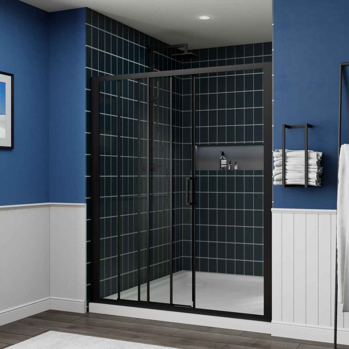 Nexus 56-60W x 70.H Easy Clean Double Framed Sliding Shower Door with 1/4" (6mm) Clear SGCC Tempered Glass,Matte Black Finish (Copy)