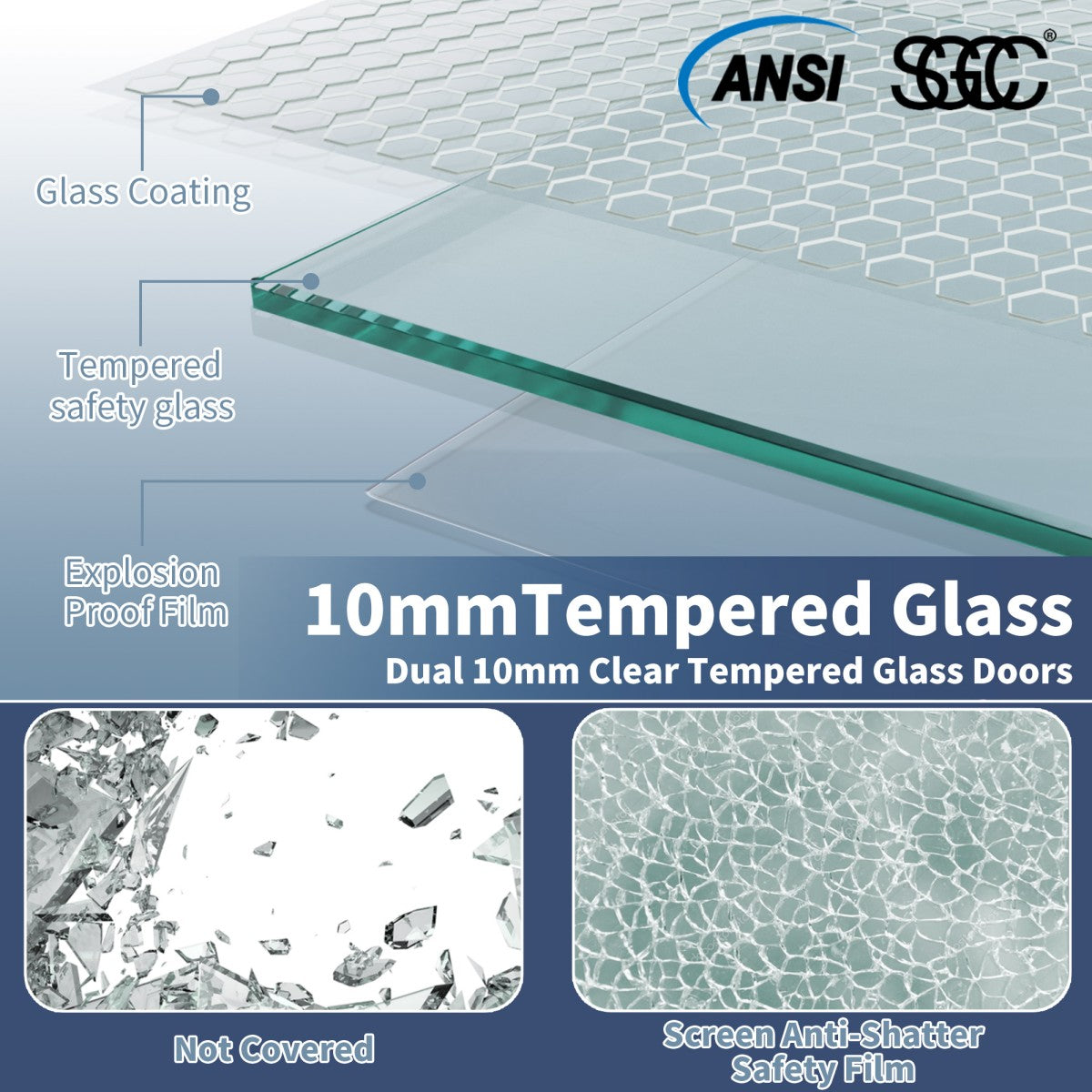 Custom Glass Shower Doors | 10mm SGCC Tempered Glass, easy clean