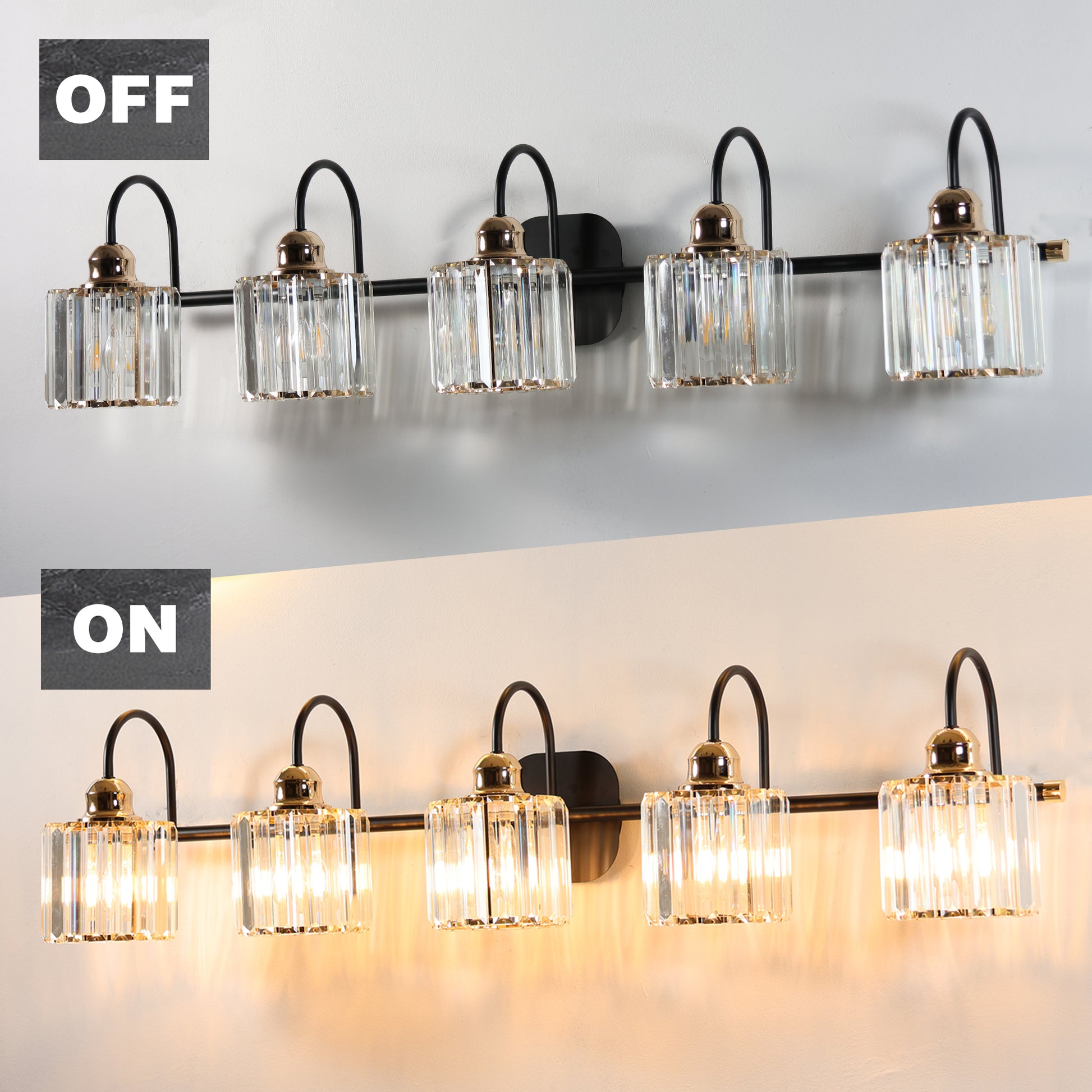 ExBrite 41" W 5 Lights Bathroom Black and Gold Vanity Lights for Bathroom Light - ExBriteUSA