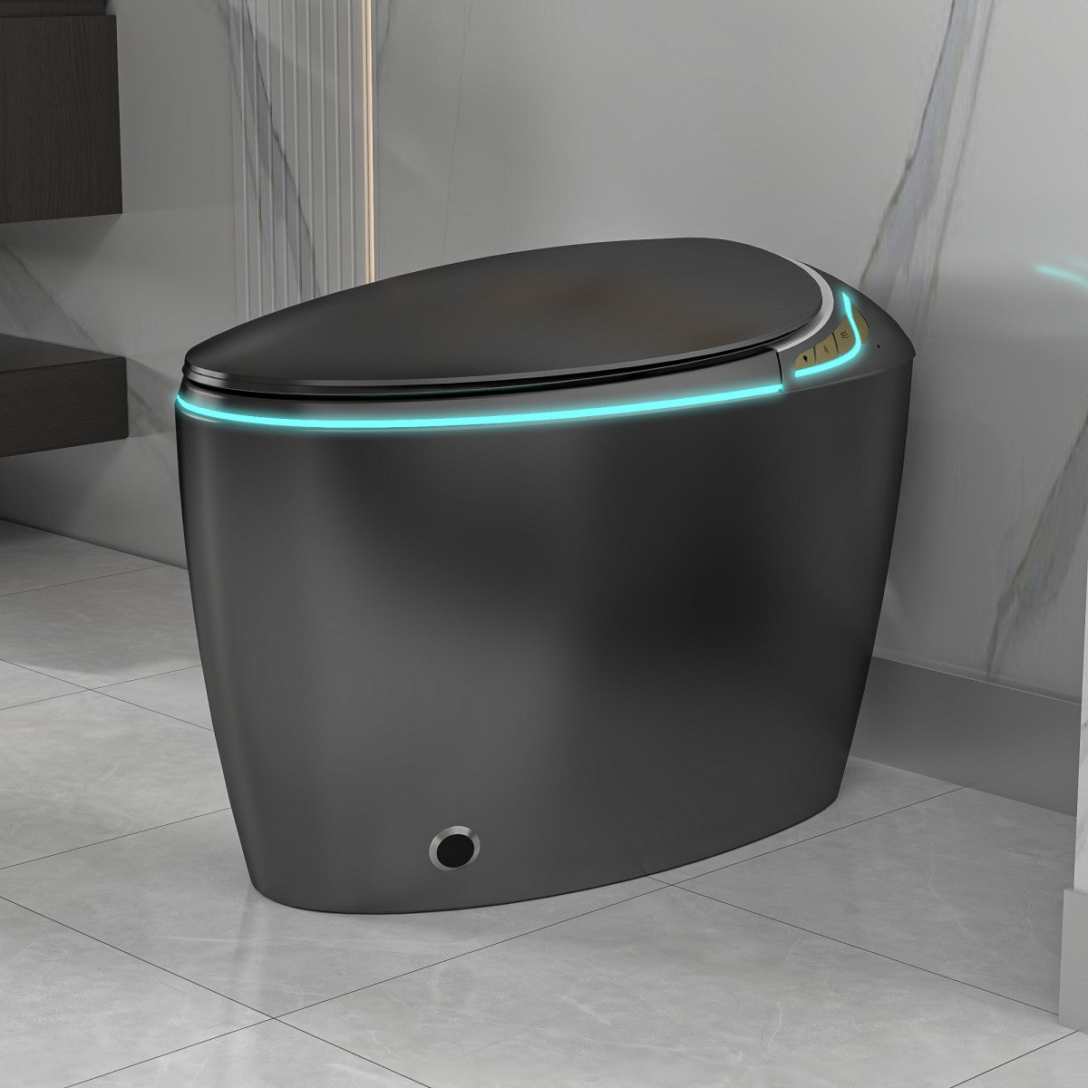 EP Exbrite Unique Smart Toilet with Bidet Built In, Intelligent One Piece Toilet For Modern Bathroom, Auto Open/Close Seat, Foot Sensor, LED Display,Night Light, Warm Water & Dryer, Black