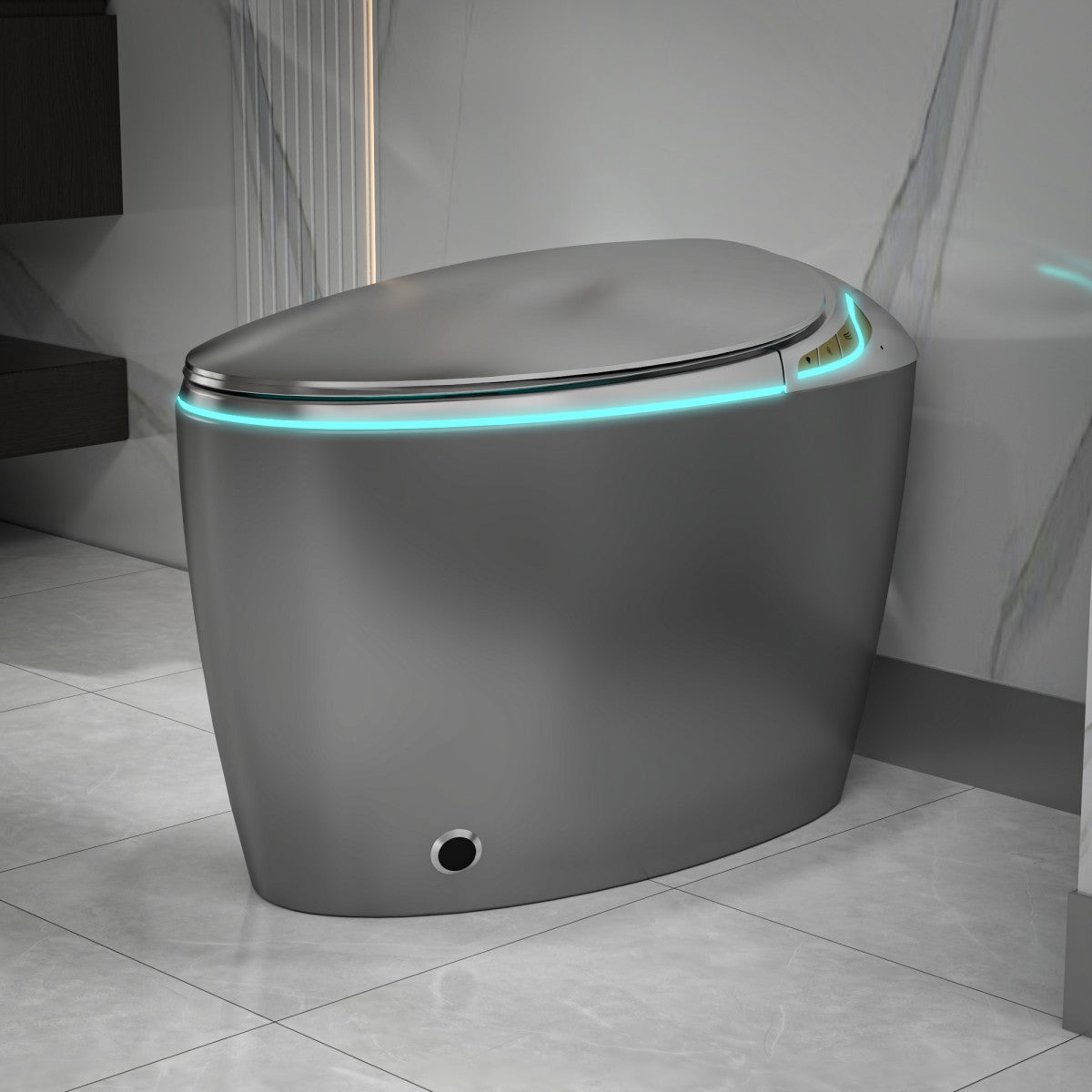 EP Exbrite Unique Smart Toilet with Bidet Built In, Intelligent One Piece Toilet For Modern Bathroom, Auto Open/Close Seat, Foot Sensor, LED Display,Night Light, Warm Water & Dryer,Grey