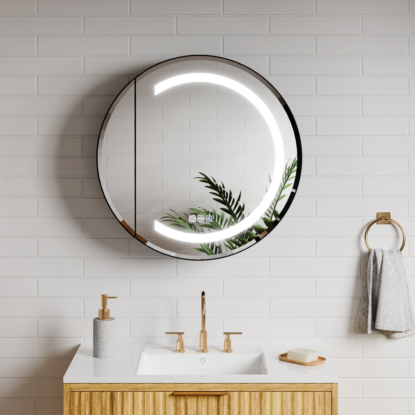 Hola 24" Round LED Medicine Cabinet – Black Frame, Anti-Fog, Dimmable Lighting, Surface Mount - ExBriteUSA