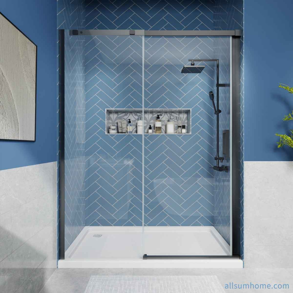 Lock Adjustable 56-60"W x 74"H Sliding Glass Shower Door with 8mm Clear Tempered Glass,Stainless Steel Hardware Black,Rectangle Shower Door (Copy) (Copy) (Copy)