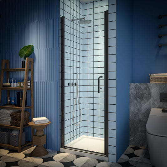 Classy 28-30"x72" Frameless Shower Door in Matte Black,Water Repellent Glass with Seal Strip Parts and Handle,6mm Glass Shower Door - ExBriteUSA