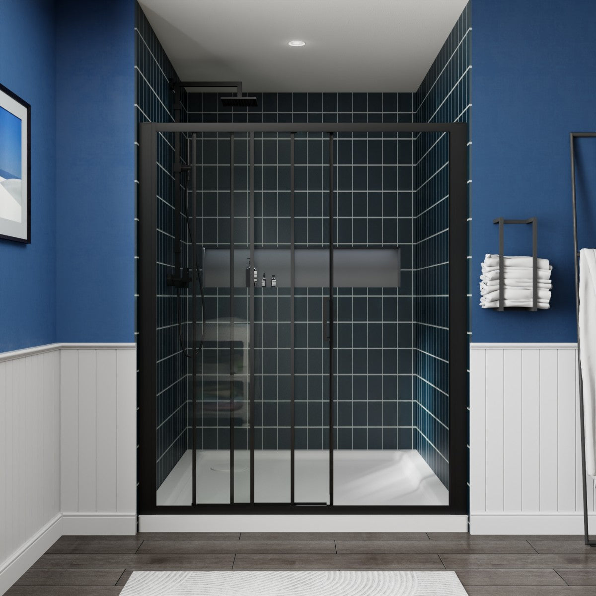 Nexus 56-60W x 70.H Easy Clean Double Framed Sliding Shower Door with 1/4" (6mm) Clear SGCC Tempered Glass,Matte Black Finish